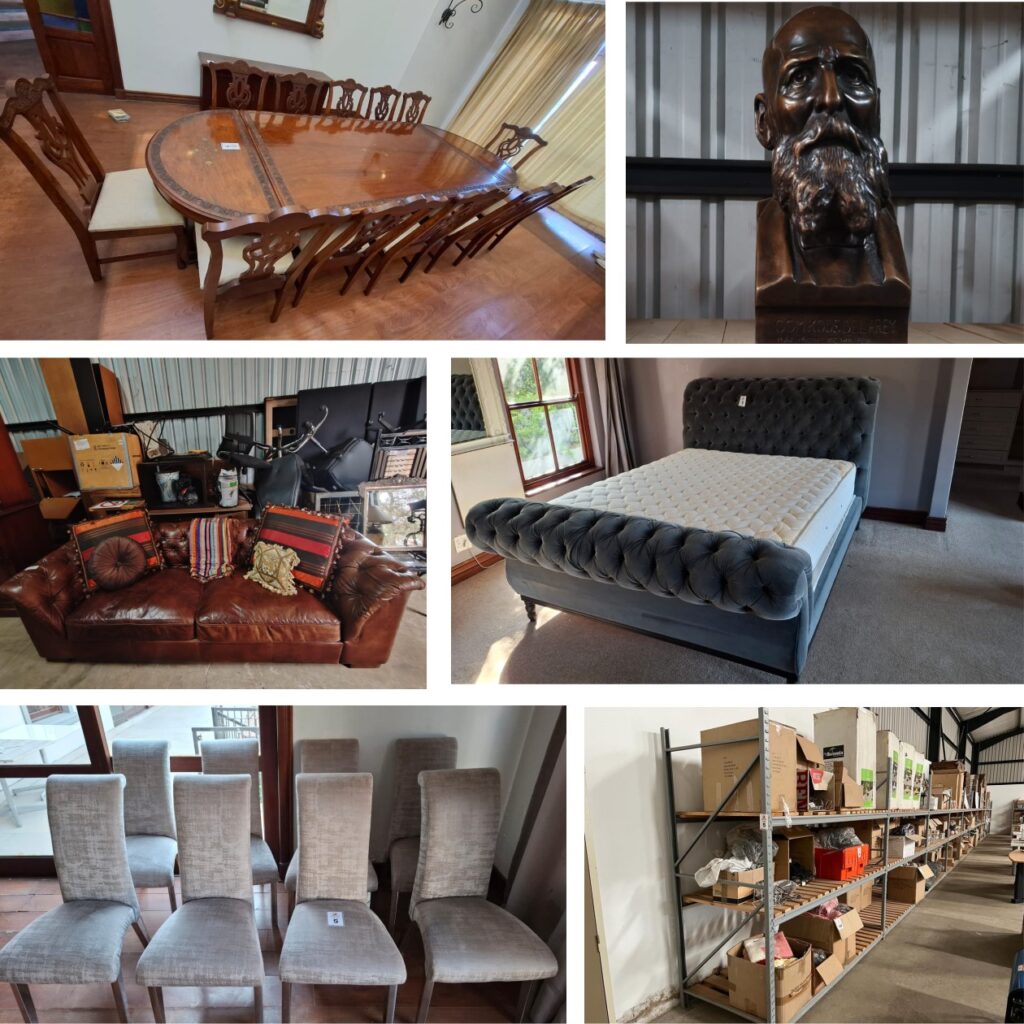 Sale of property: Contents of large guest house including beds, chairs, dining room tables, art, shelving, mirrors and much more
